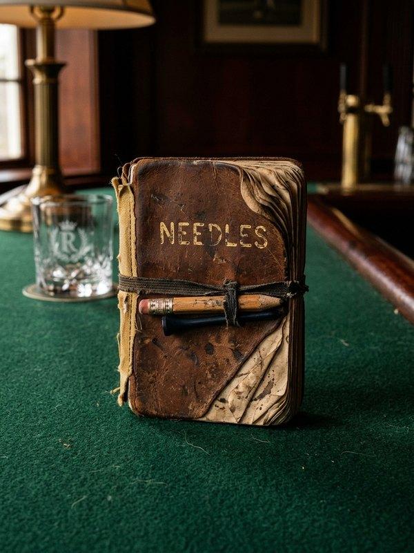 The Caddie's Book of Needles: a battered pocket notebook on the bar